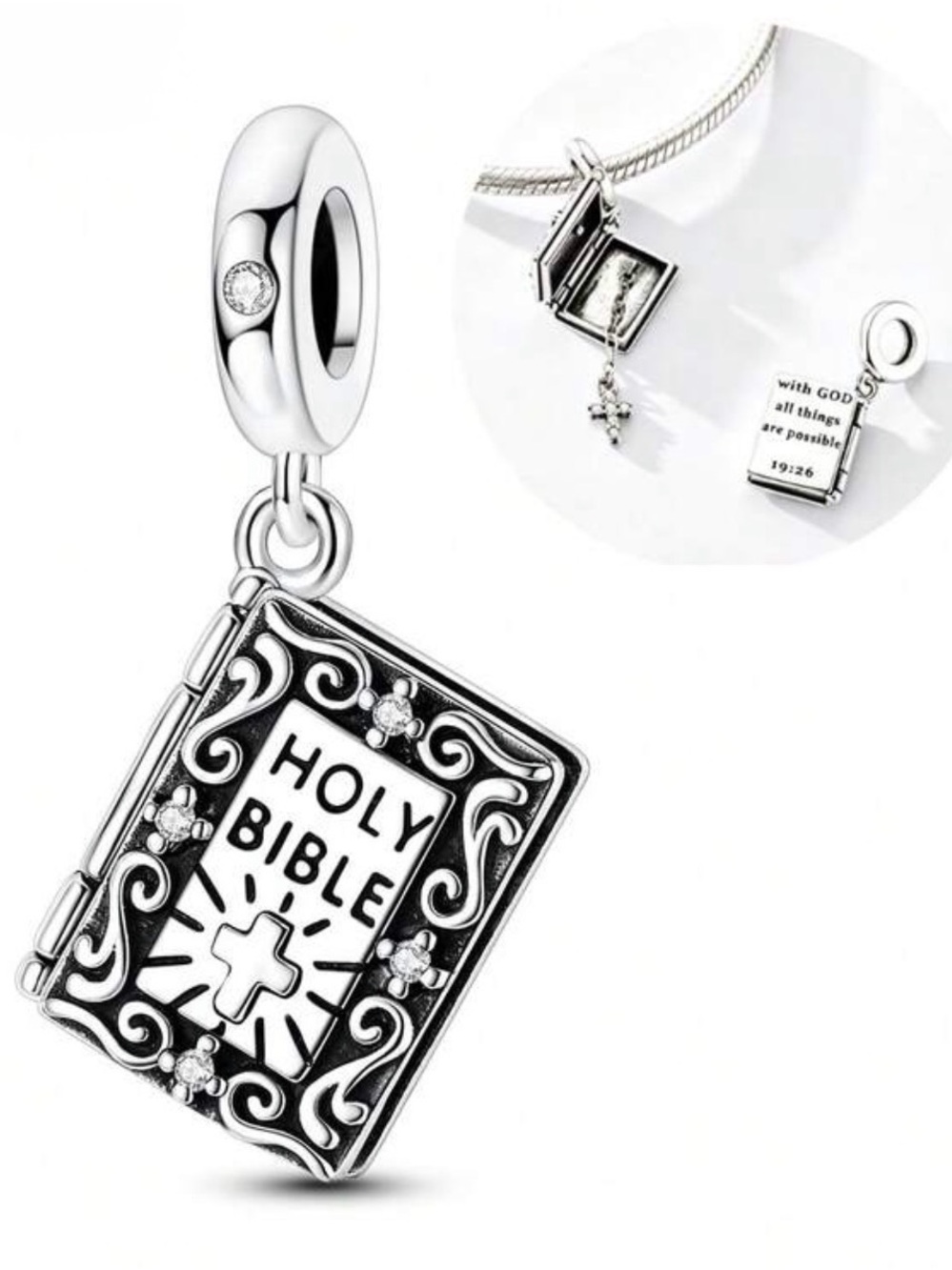 Sterling Silver Holy Bible Locket Charm